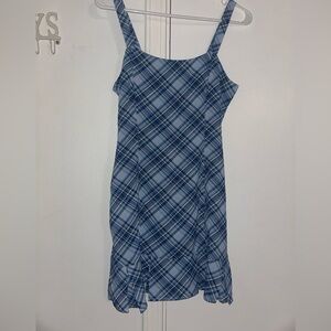 Blue Plaid Sleeveless Dress